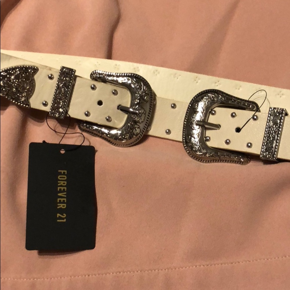 Forever 21 double buckle studded white belt - Picture 2 of 3